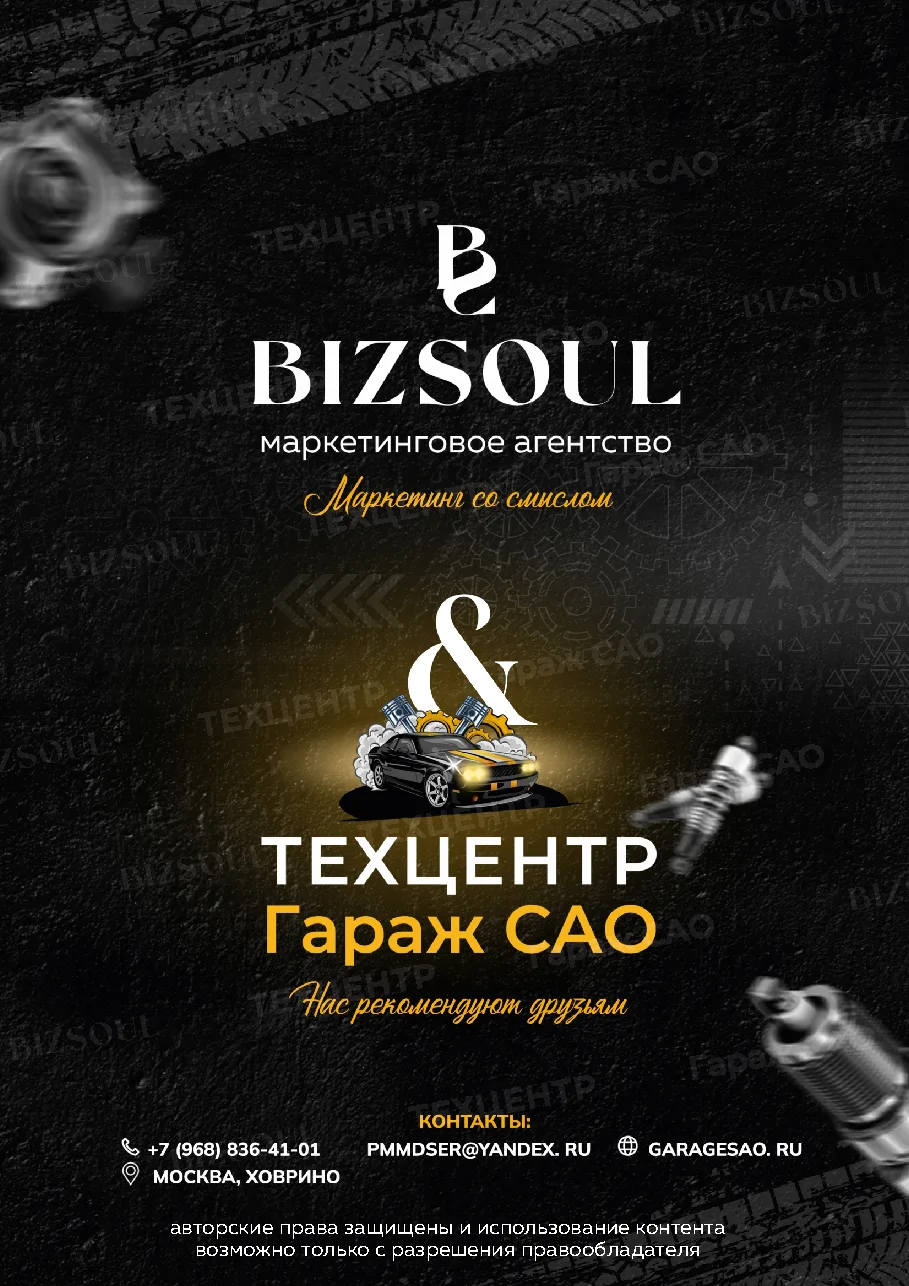 Обложка презентации BizSoul и техцентр Гараж САО. Контакты: +7 (968) 836-41-01, Москва, Ховрино, pmmdser@yandex.ru, garagesao.ru.